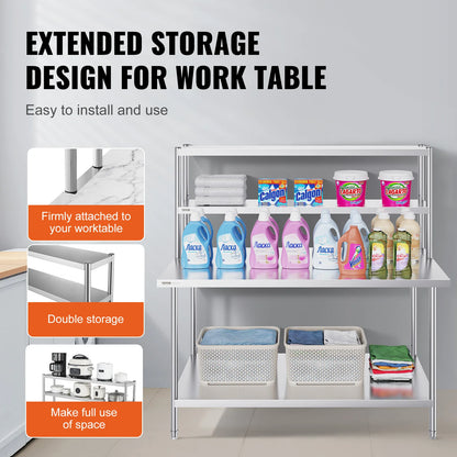 VEVOR Stainless Steel kitchen worktable Overshelf w/ Height Adjustable Overshelf Prep Work Table for Kitchen Restaurant Workshop