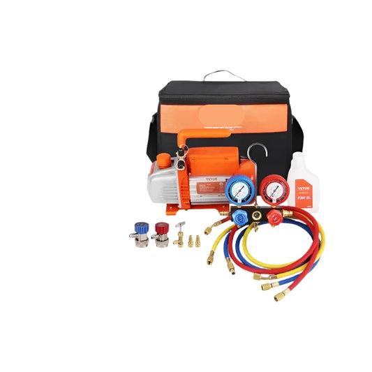 Vacuümpomp - Koelmiddel Vacuümpomp - Koelmiddel Gereedschap - 1/4 HP 4 CFM AC Vacuümpomp - enkeltraps - Rotary Vane - HVAC Lucht Vacuümpomp - A / C Koelmiddel Manifold Gauge Set - Oranje