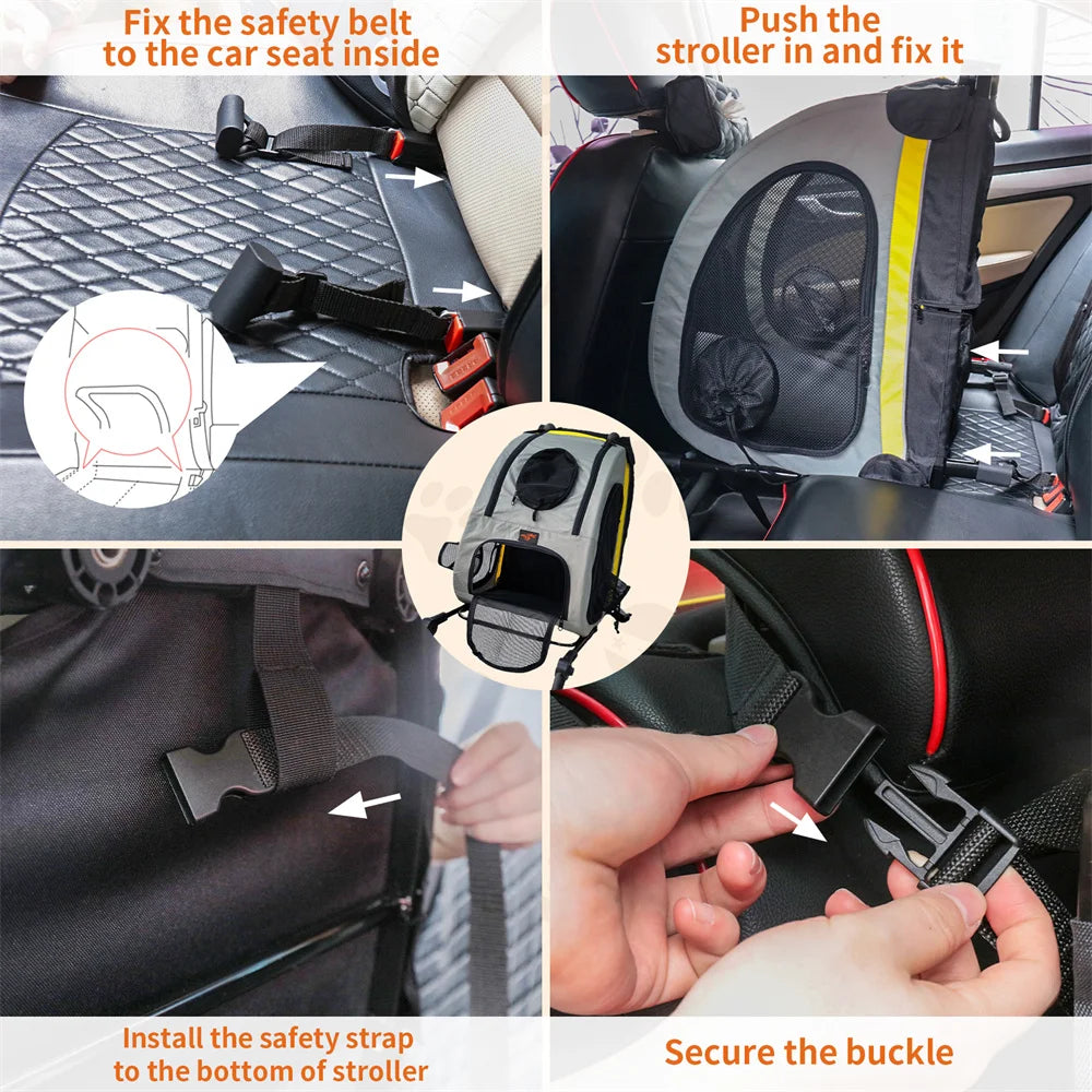 2-in-1 Hondenbuggy en Autostoel - Lichtgewicht & Sterk - Ademend Design - 4 Wielen - 20KG Capaciteit - Geel