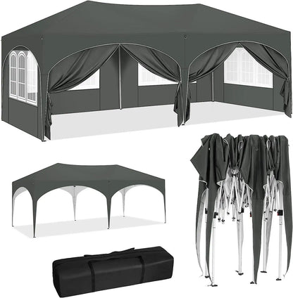 Tuinpaviljoen – Partytent – Tuinpartytent – Tent – Buitentent – Paviljoen – met 6 Verplaatsbare Zijwanden - Waterdicht 210D Oxford Polyester – Stalen Frame Met Roestwerende Coating - 3x6 m - Zwart