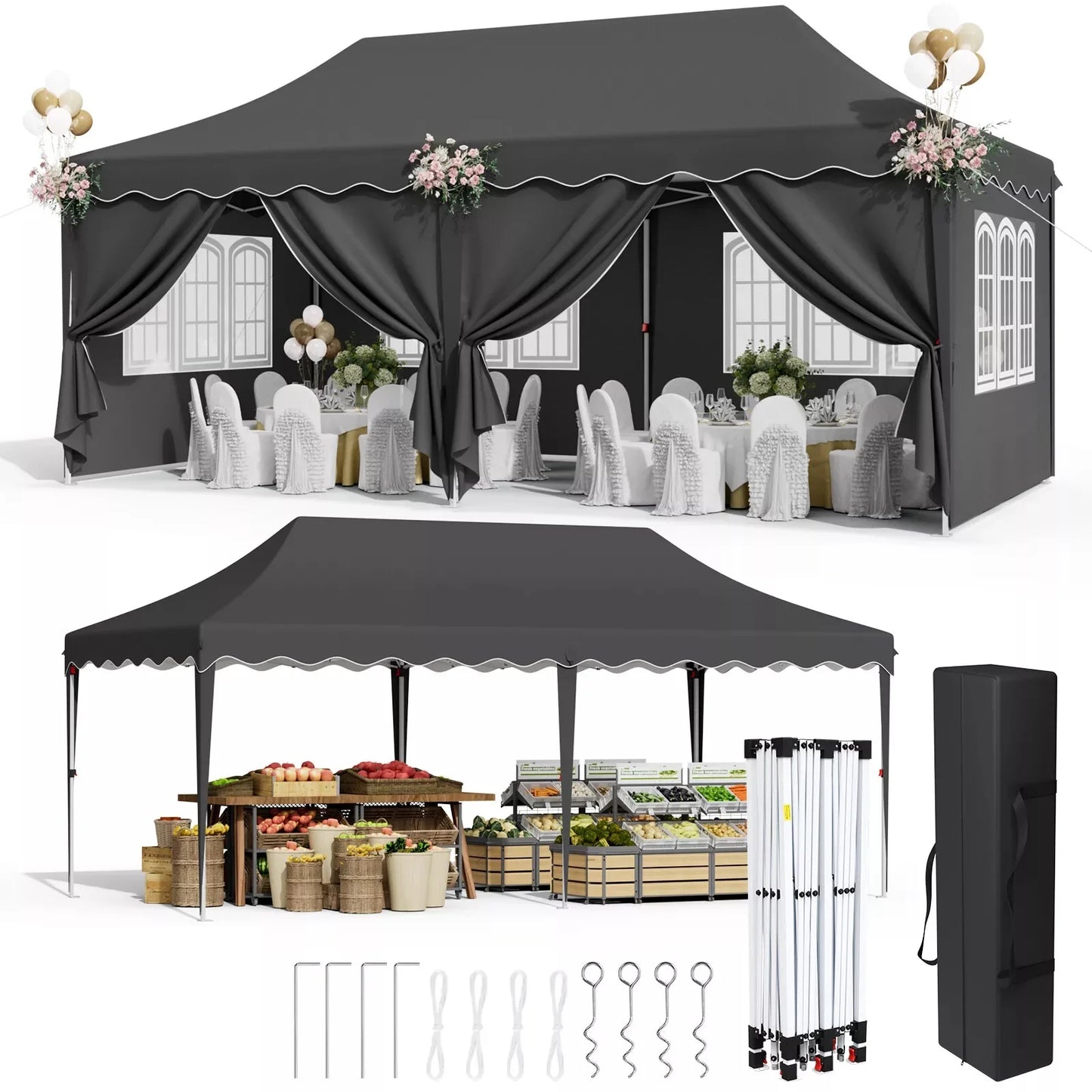 Tuinpaviljoen – Vouwwagen – Overkapping – Partytent – Marktstand – 3x6 Meter – UV-Bestendig