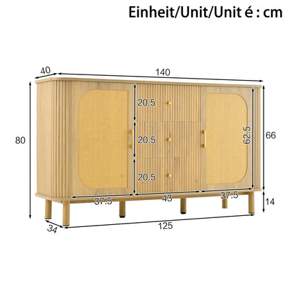 Dressoir – Tv Meubel – Kast – Opbergkast – Wandmeubel – Modern Design Met Rattan Deuren – Met Kabeldoorvoer En Robuuste Metalen Poten