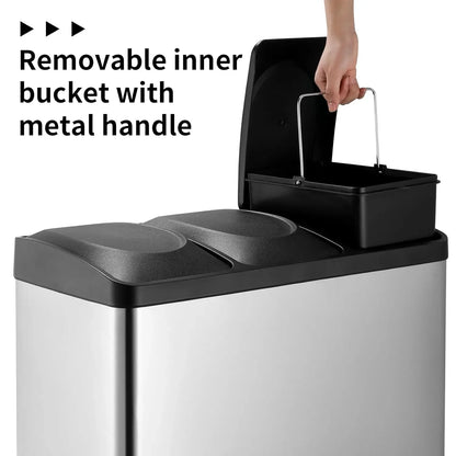 Prullenbak - Afvalbak - Trash Bin - Waste Bin - Prullenbakken  3-Vaks 24L – RVS Afvalscheiding voor Keuken – 3x8L – Soft-Close Deksel & Uitneembare Binnenemmers