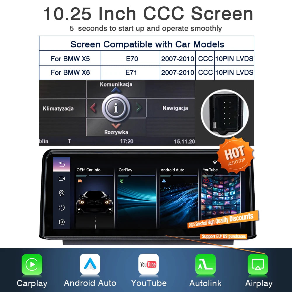 Draadloos Multimedia Touchscreen – Autonavigatie Systeem – CarPlay Android Auto – YouTube Speler – Achteruitrijcamera Ondersteuning – 10,25 Inch Scherm – Spraakbediening