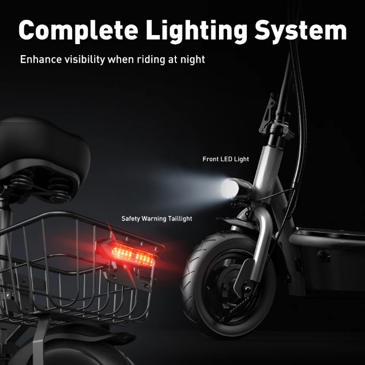 Scooter - Elektrische Step - E-Scooter - Opvouwbare - met Koplampen - Achterlichten - Mand - Verstelbare Stoel - 7.8Ah - 500W - 36V - 30km/h - 110 x 95 cm - Zwart