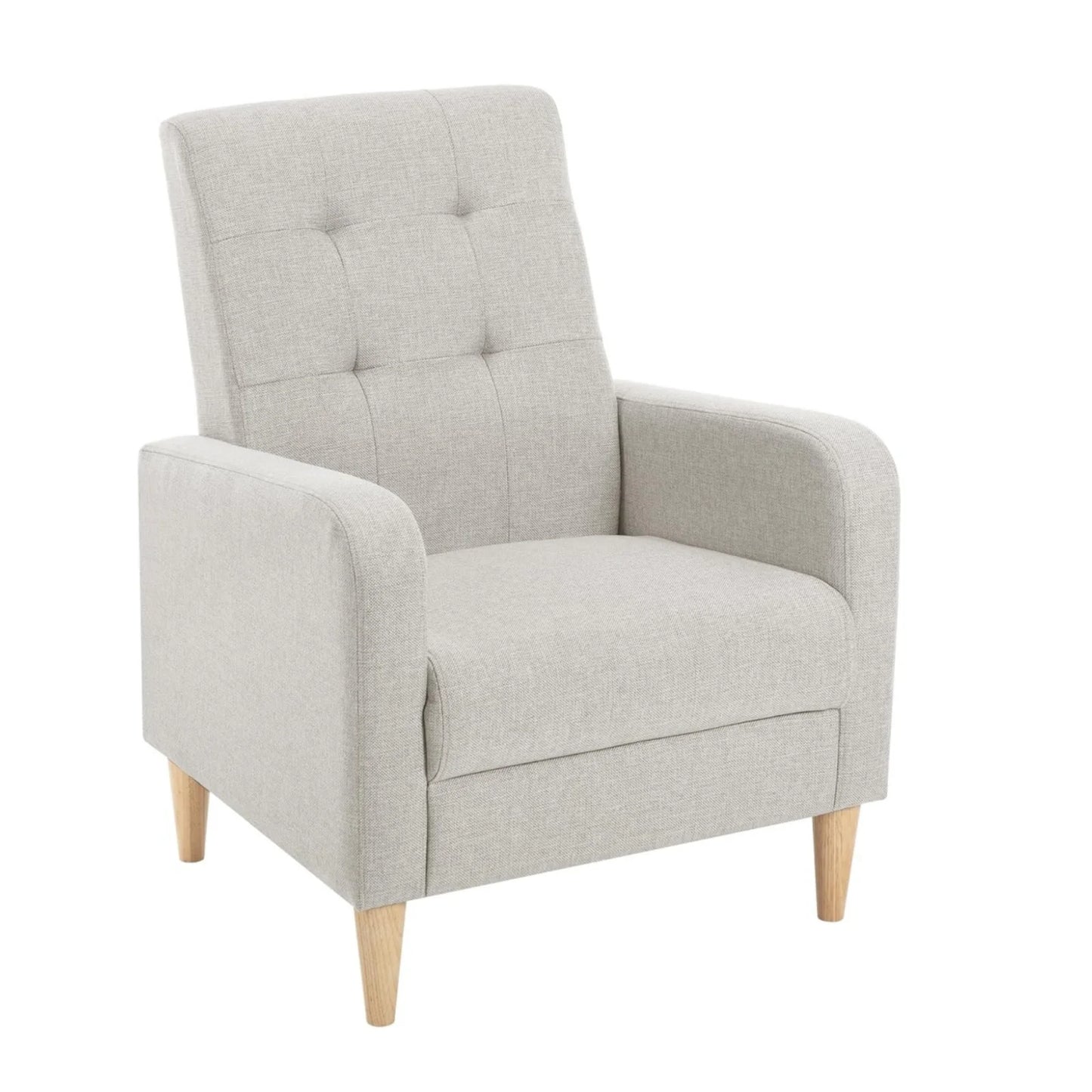 Lounge stoel – Fauteuil – Relaxstoel – Zetel – Leunstoel – Modern ontwerp – Linnen bekleding – Massief houten poten – Comfortabele zithoogte 43 cm – Compact formaat 68x90,5x73,5 cm
