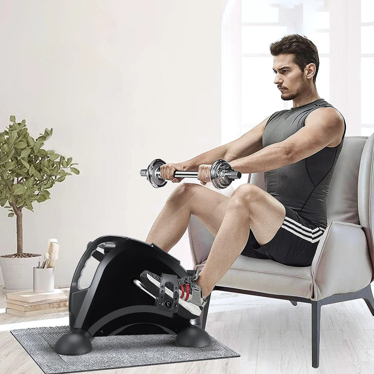 Mini Exercise Bike Arm and Leg Trainer Adjustable Foot Pedal Exercise Machine LCD Display Portable Pedal Trainer for Home Office
