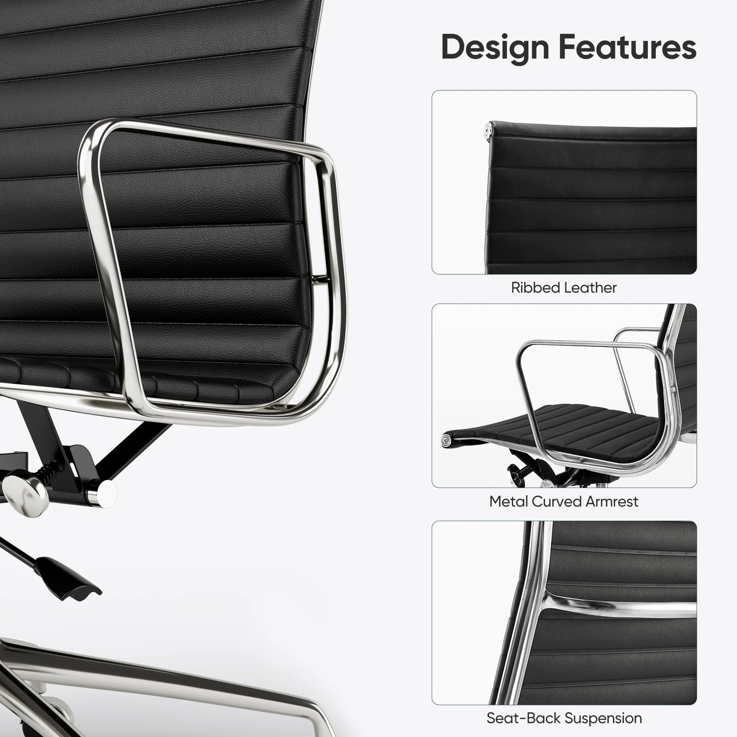 Bureaustoel – Werkstoel – Kantoorstoel – Ergonomische Stoel – Stoel Met Echt Leer – Aluminium Frame – S-vormige Rugleuning - met Lage Rug
