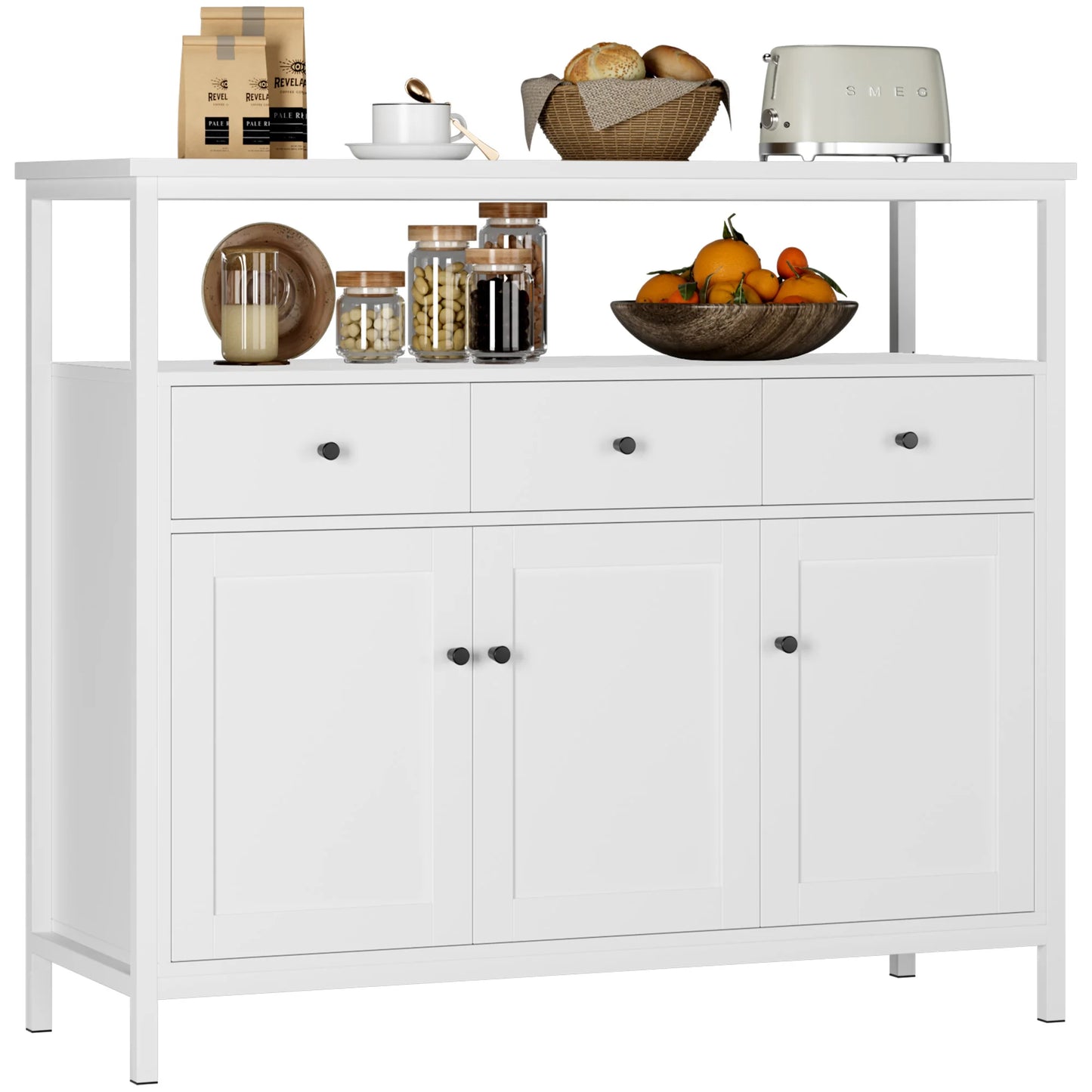 Buffetkast – Dressoir – Opbergkast – Sideboard – Witte Buffetkast – 108x38x98,5 cm – Verstelbare Planken
