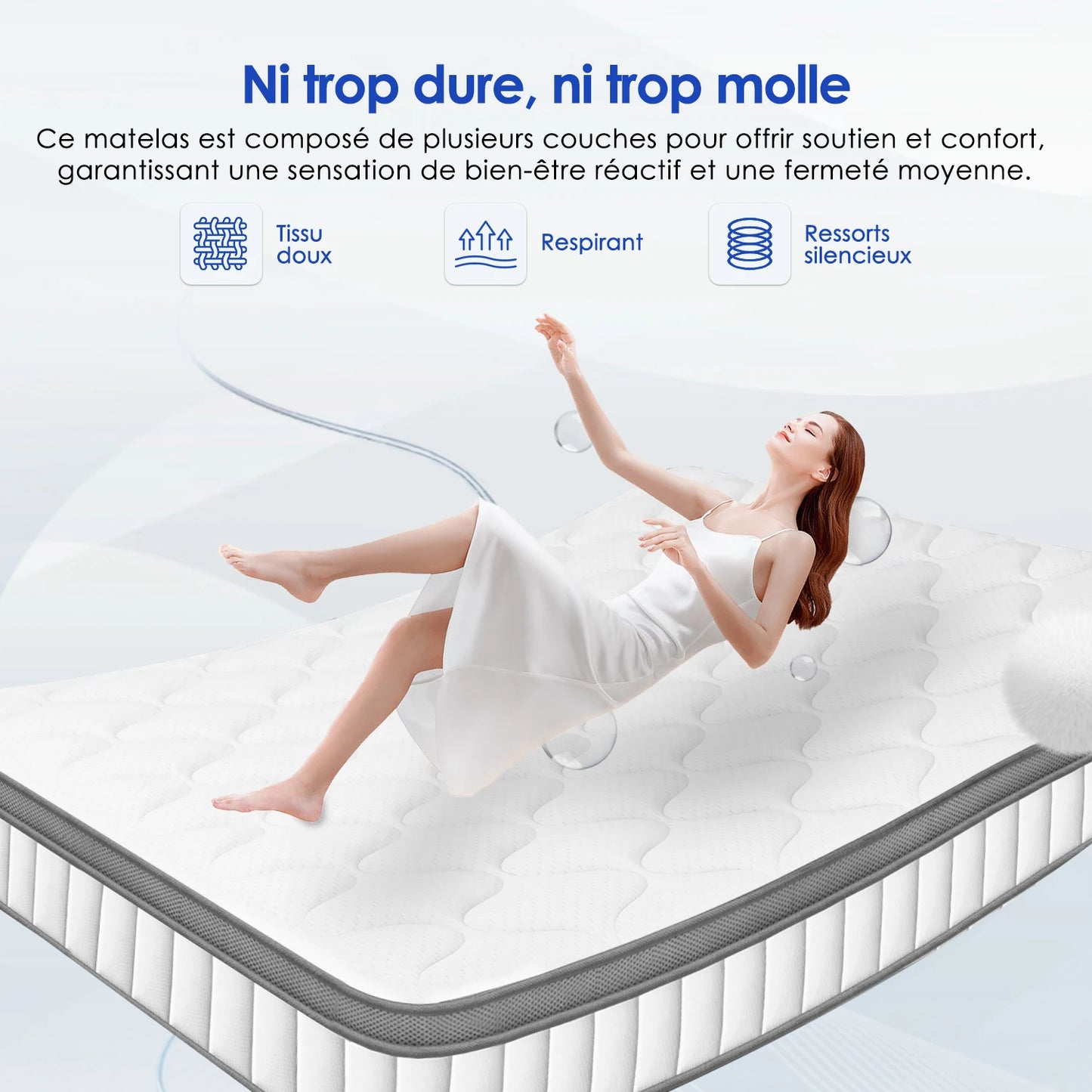 Matras – Slaapmatras – Pocketmatras – Traagschuimmatras – Orthopedisch Matras – 140x200x22 cm – 7-Zone Ondersteuning – Ademend Katoen