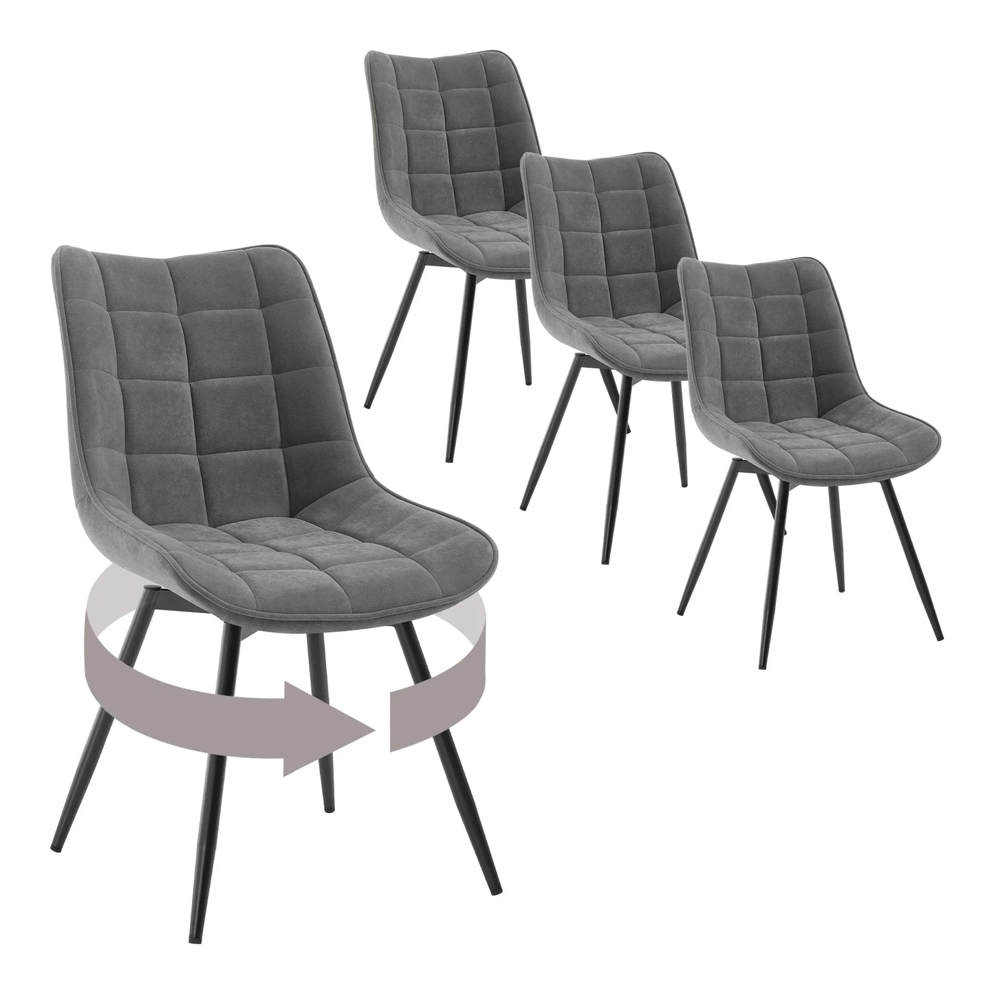 Velvet Eetkamerstoelen - Eetstoel -  Stoelen - Kuipstoelen - Eetkamerstoel - Set van 4 - 360° Draaibaar – Ergonomisch & Gestoffeerd – Donkergrijs - QUORE