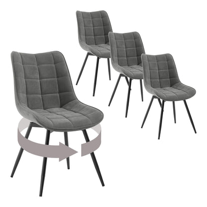 Velvet Eetkamerstoelen - Eetstoel -  Stoelen - Kuipstoelen - Eetkamerstoel - Set van 4 - 360° Draaibaar – Ergonomisch & Gestoffeerd – Donkergrijs - QUORE