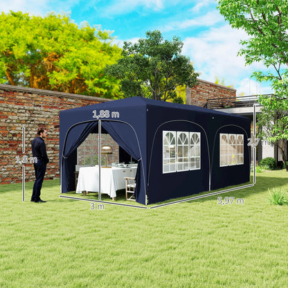Paviljoen - Tuinpaviljoen - Partytent - Tuintent - Pop-up Kliksysteem - Stabiel - Vouwtent - Opvouwbaar - met Zijpanelen - Waterdicht - Winterbestendig - 50+UV-Bescherming - voor Tuin - Buiten - Achtertuin - Oxford fabric - 3 x 6 m - Donkerblauw