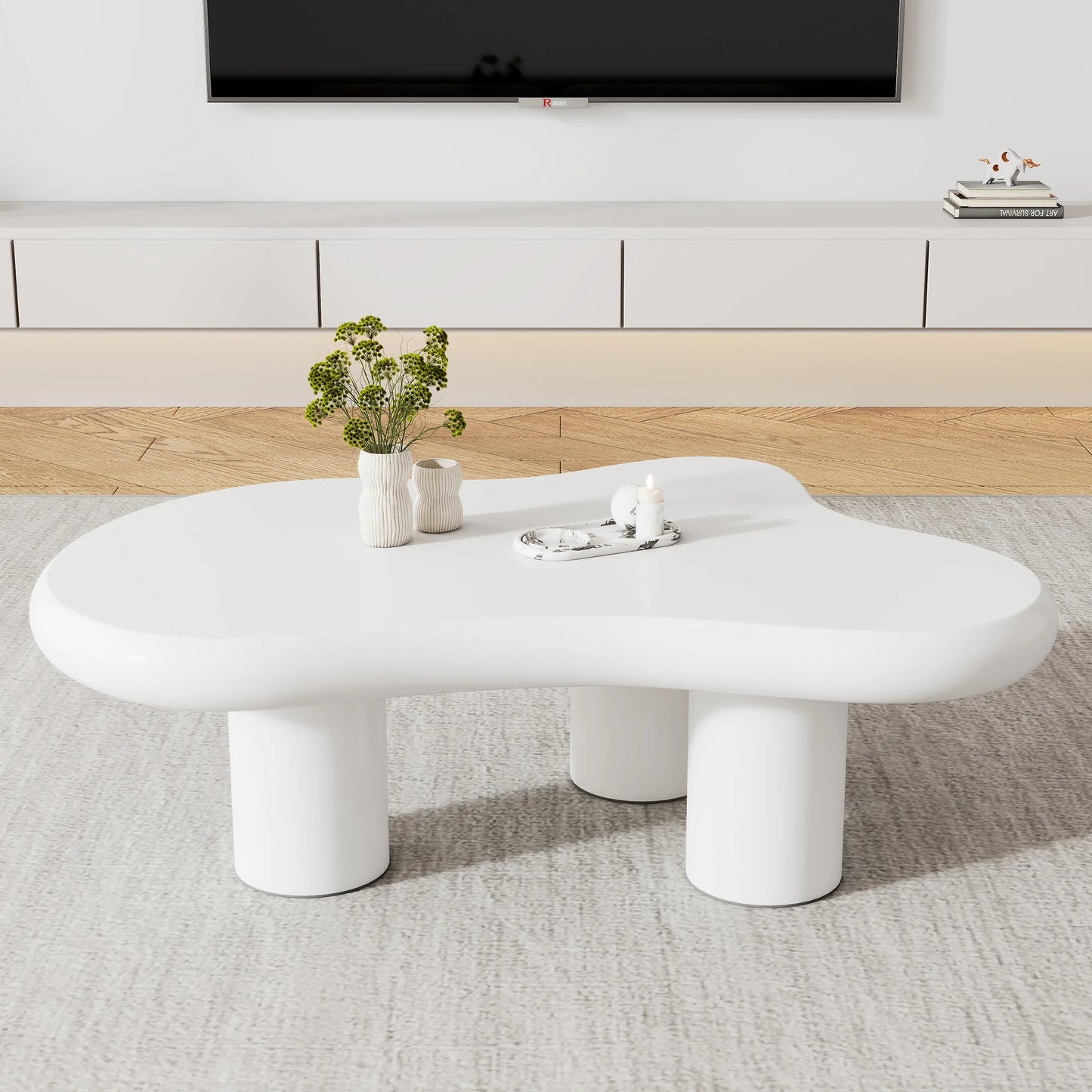 Salontafel Wolkenvorm – Koffietafel – Tafel – Woonkamertafel – Middentafel – Wit – MDF Met Viltglijders – Compact 97x67x32 cm