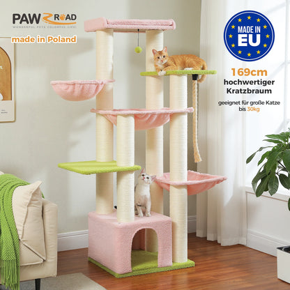 Kattenboom - voor Grote Binnenkatten – Krabpaal - Hoog Kattenmeubel - met Sisal Krabpalen - Condo Hangmat – Arbre a Chat - met Pluche Perch Speelbal - 114cm - Zwart