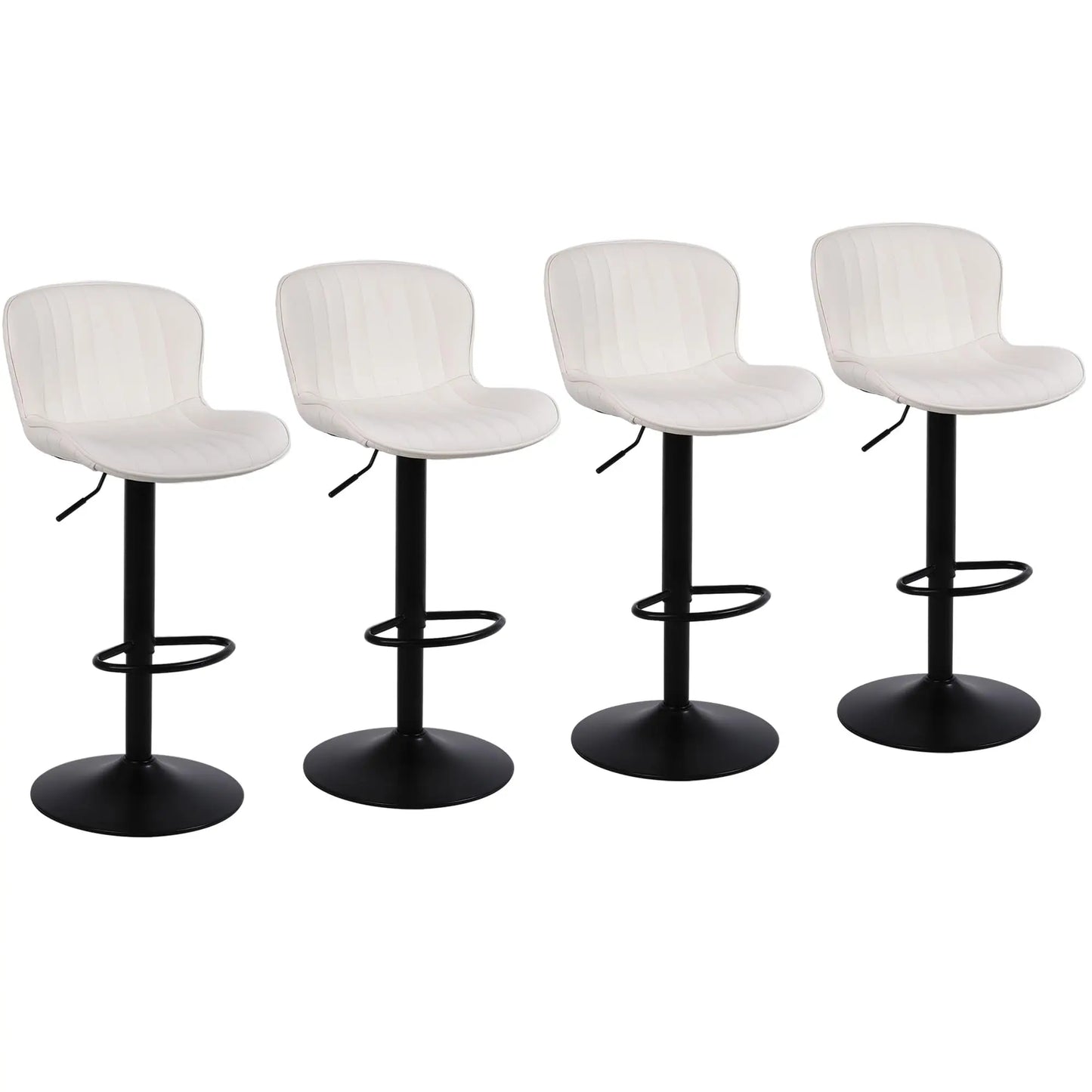 Barkrukken – Hoge Krukken – Barstoelen – Keukenstoelen – Set Van 4 – Verstelbare Hoogte – Comfortabele Rugleuning – Met Voetsteun – Beige