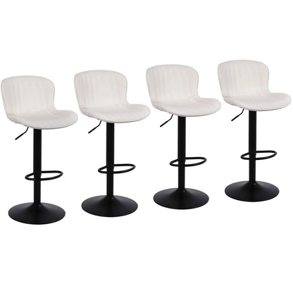 Barkrukken – Hoge Krukken – Barstoelen – Keukenstoelen – Set Van 4 – Verstelbare Hoogte – Comfortabele Rugleuning – Met Voetsteun – Beige