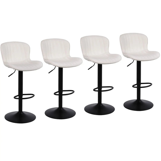 Barkrukken – Hoge Krukken – Barstoelen – Keukenstoelen – Set Van 4 – Verstelbare Hoogte – Comfortabele Rugleuning – Met Voetsteun – Beige