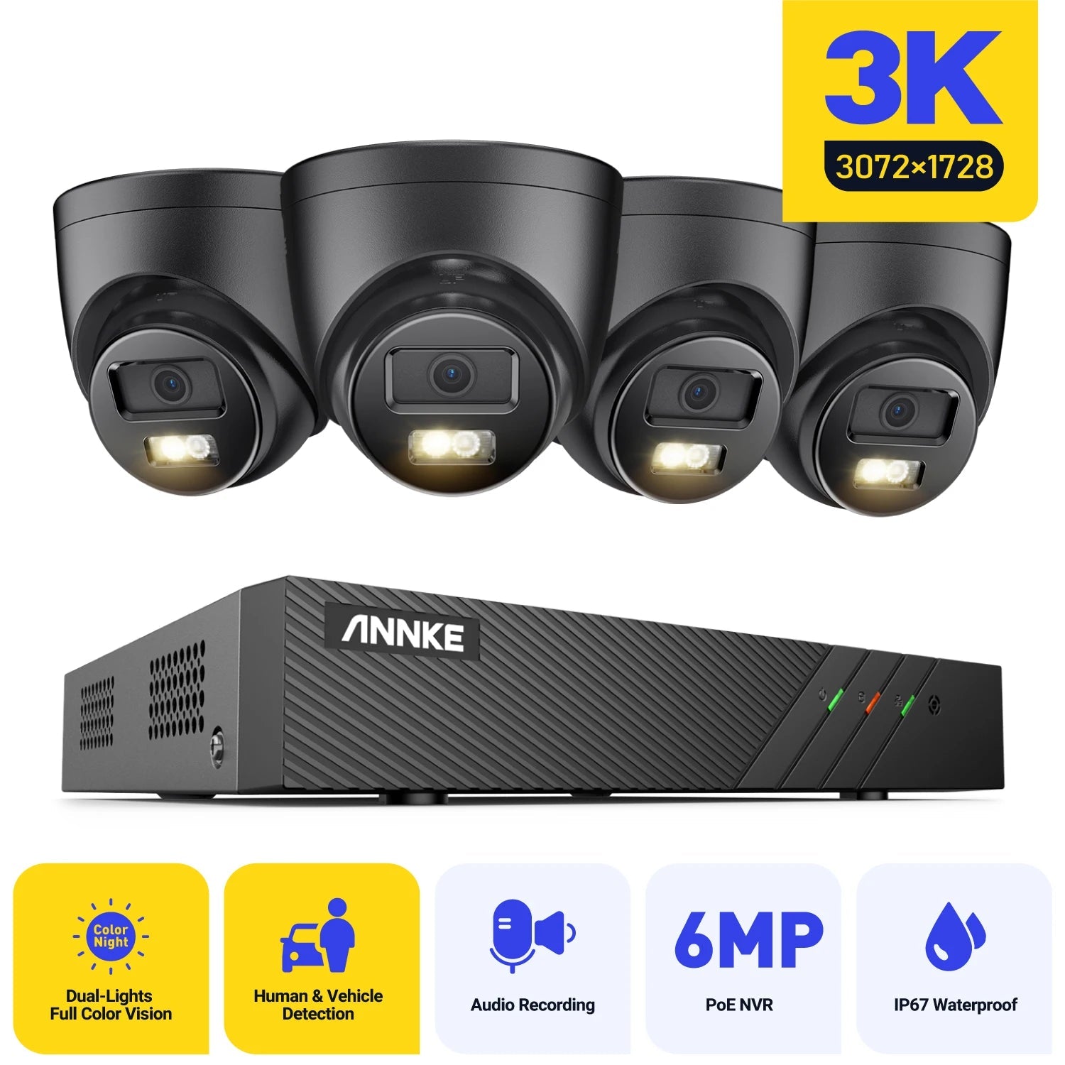Beveiligingscamera – Camerabewaking – Bewakingscamera – CCTV Camera – IP Camera – 8-kanaals 3K Ultra HD – IP67 Waterdicht Met Smart Dual-Light Technologie - QUORE