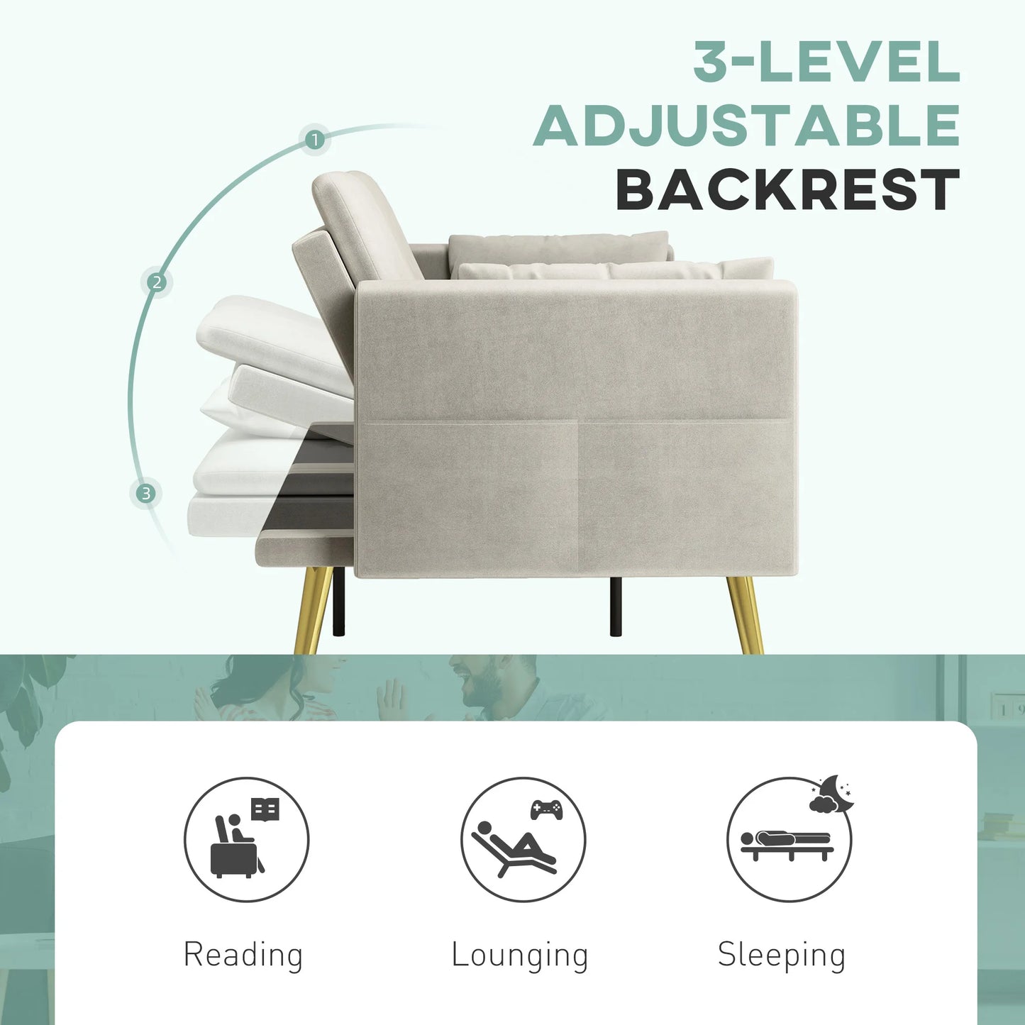 2-Zits Slaapbank – Bedbank – Slaapbankje – Sofa Bed – Compact Formaat – Verstelbare Rugleuning – Velvet Materiaal