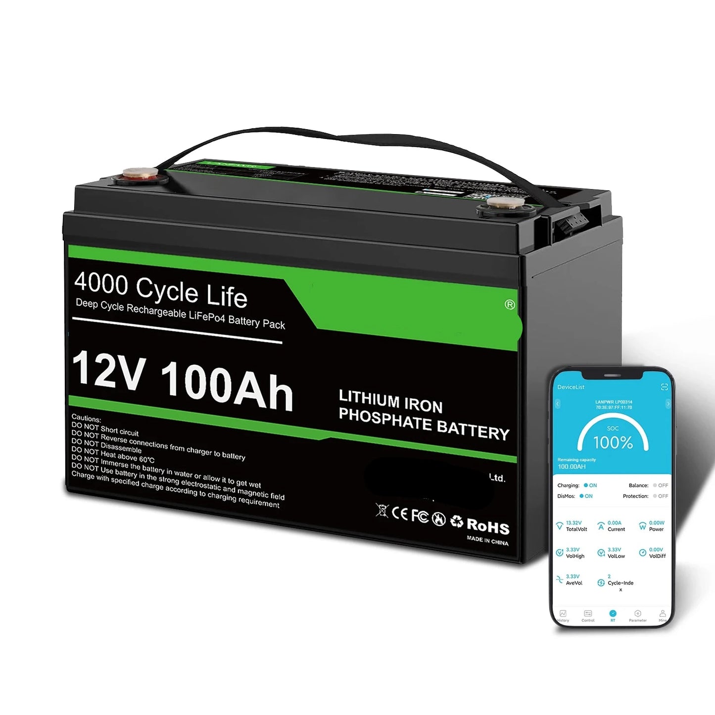 LiFePO4 Accu – 12V Accu – Camper Accu – Bootaccu – Off-Grid Accu – 100Ah Capaciteit – Bluetooth Monitor