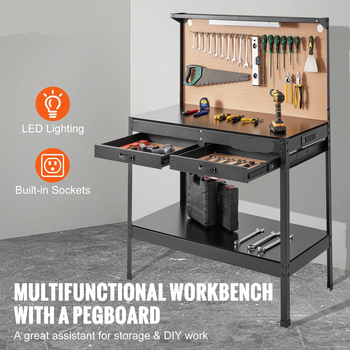 Werkbank – Werktafel – Knutselbank – Werkbank Met Opbergruimte – A3 Staalconstructie – 14W LED-Verlichting – 100 Kg Draagkracht