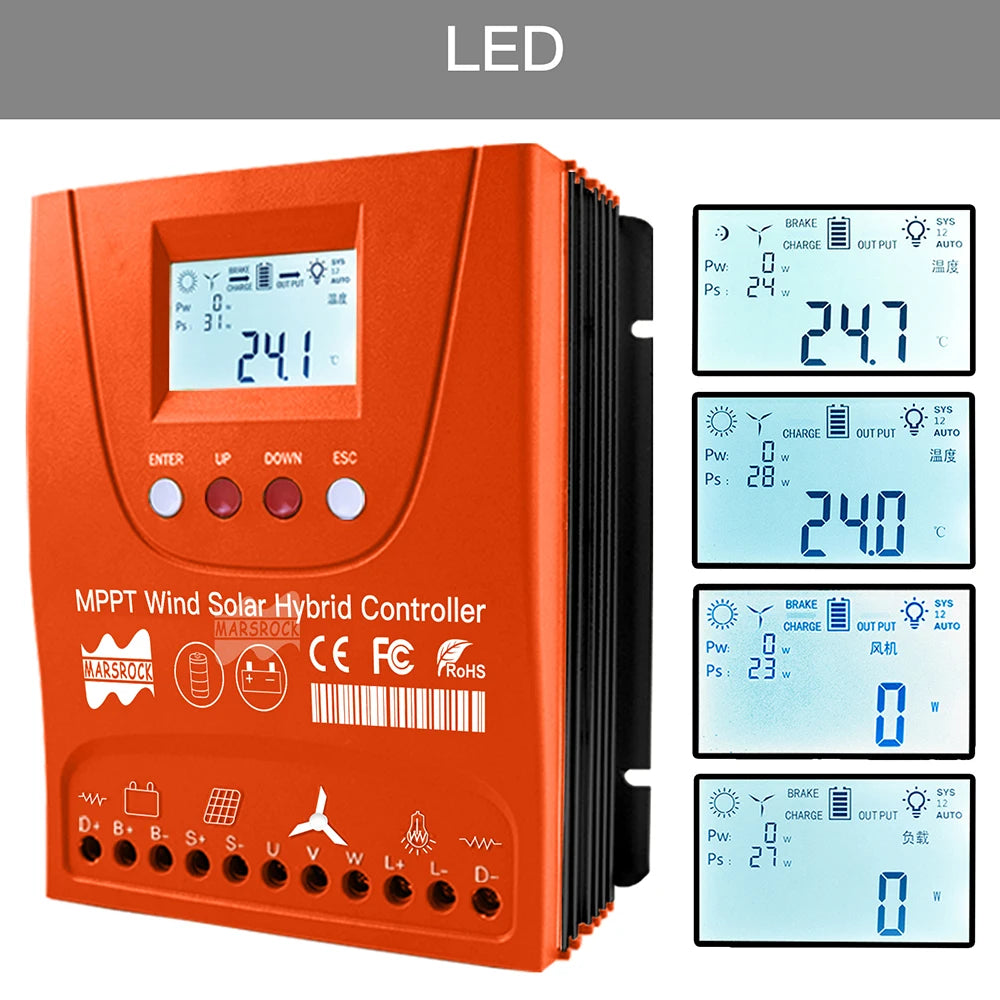 Omvormer - Laadregelaar - Hybride Laadregelaar - Hybride Wind-en Zonnelaadregelaar - Wind 800W Solar 800W - Auto 12V 24V - QUORE