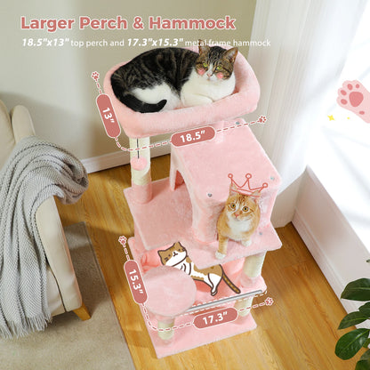 Kattenboom - voor Binnenkatten – Krabpaal - Multi-Level - met Grote Hangmat - Sisal Krabpalen - Kattenhuisje en Topplateau – Kattenmeubel - Arbre a Chat -143cm Hoog - Roze