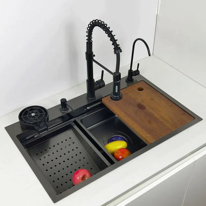 RVS Spoelbak – Keukenspoelbak – Inbouw Spoelbak – Spoelbakset – Wasbak – 8x46 cm – Honeycomb Werkblad – Anti-Krast Nano Coating – Linker Afvoer – Top-Mount – Waterval Kraan