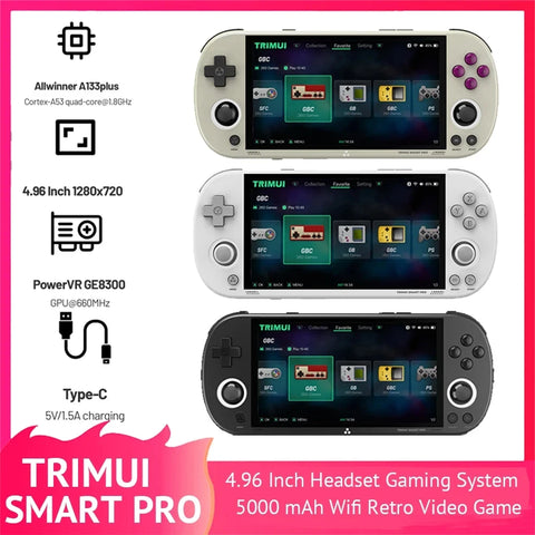 Trimui Smart Pro Handheld Game Console Retro Video Game 4.96'' IPS Screen Linux System Joystick RGB Lighting Smartpro 2024 New