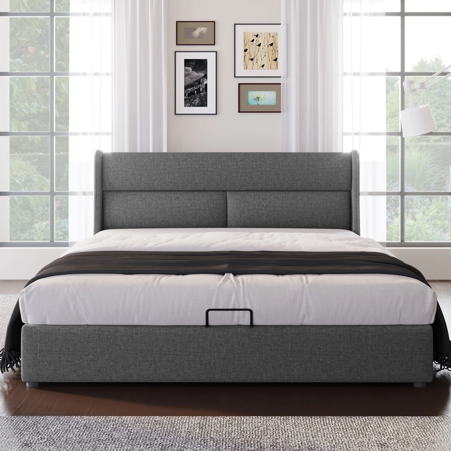 Bedbank – Slaapbank – Sofa Bed – Logeerbed – Kinderbed – Fluwelen Bekleding – Lattenbodem – 90x200 cm – Donkergrijs – Knoop- en Spijkerdetail – Stevige Houten Poten - QUORE