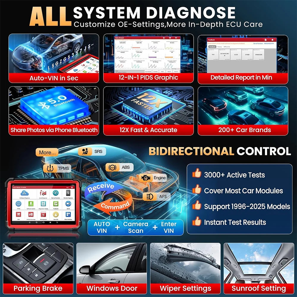 Autodiagnose Tool – Auto Scanner – Diagnoseapparaat – OBD Scanner – Foutcode Uitlezer – 10.1 Inch Scherm – 37+ Resetfuncties