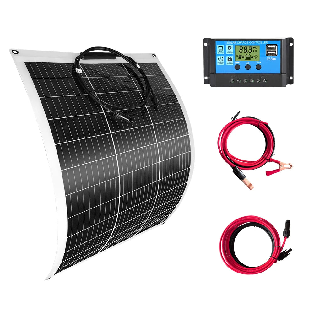 Zonnepanelen - Monokristallijne Zonnepaneel Kit - Flexibel - Zonne Energie - 100W - Waterdichte - voor Camping, RV & Off-grid Gebruik - QUORE