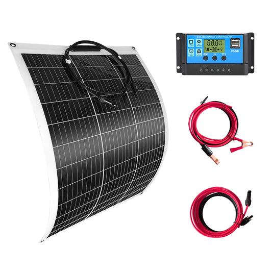 Zonnepanelen - Monokristallijne Zonnepaneel Kit - Flexibel - Zonne Energie - 100W - Waterdichte - voor Camping, RV & Off-grid Gebruik - QUORE