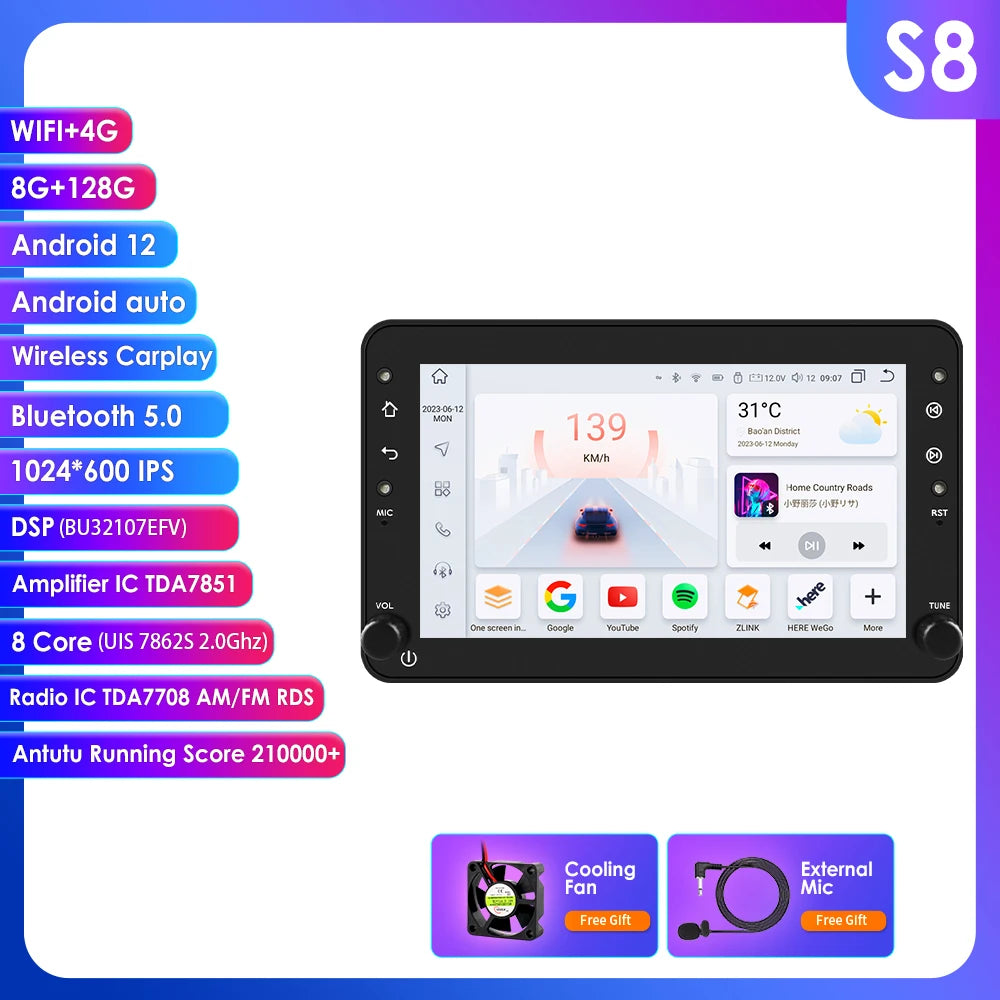 Autoradio – Multimedia Speler – Navigatie Systeem – Touchscreen Radio – 2DIN Stereo – Android 13 OS – 7 Inch HD Scherm – 4G Wifi Verbinding