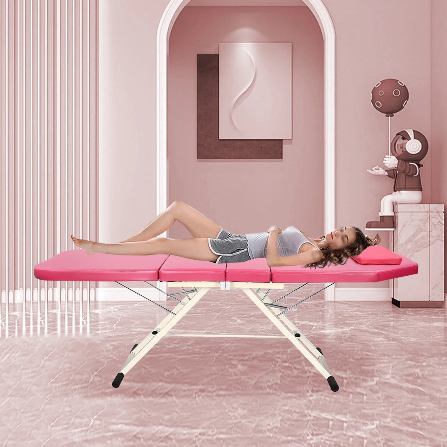 Massagetafel Inklapbaar - Massagetafel - Behandeltafel - Massage Bed - 3-Voudige Schoonheidsbed - Draagbare - Verstelbare - Inclusief Opbergtas – Geschikt voor Cosmetische en Therapeutische Behandelingen – Roze