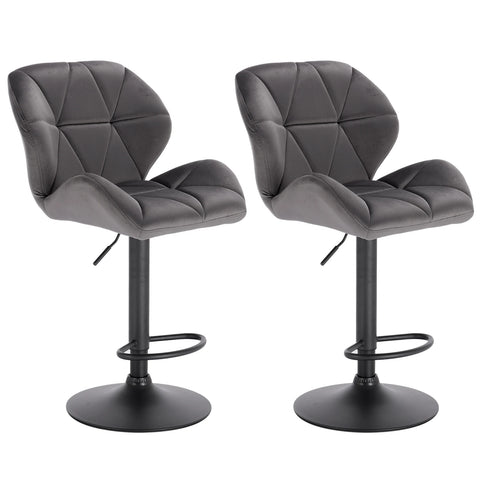 Adjustable Bar Stool - Bar Stool - Bar Stools with Backrest - Set of 2 - 360° Rotatable - Gas Spring - Steel Footrest - Leather Seat - Dark Gray Velvet