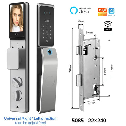 Smart Deurslot – Slimme Deursloten – Elektronisch Deurslot – Vingerafdrukslot – App Bediening – 8 Ontgrendelmethoden – Aluminium Behuizing - 22x240 - 5085 insteek
