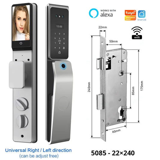 Smart Deurslot – Slimme Deursloten – Elektronisch Deurslot – Vingerafdrukslot – App Bediening – 8 Ontgrendelmethoden – Aluminium Behuizing - 22x240 - 5085 insteek
