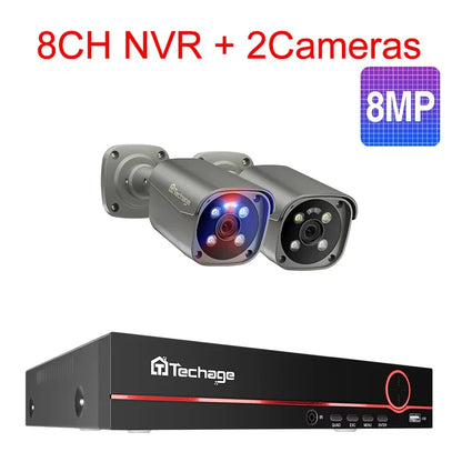 Techage 8CH 8MP 5MP POE Surveillance Camera System CCTV Security Human Detection Video Two-way Audio Audio Recorder DVR Card Set