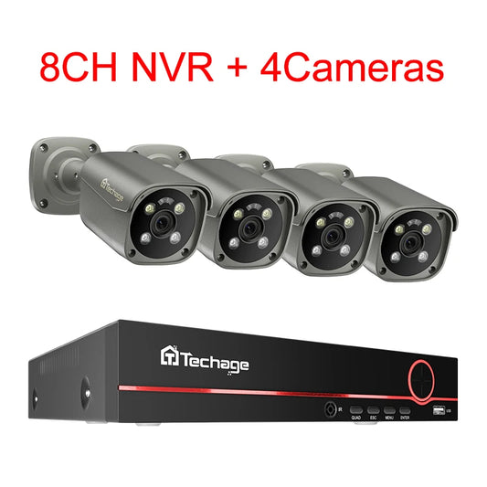 Techage 4K Ultra HD 8MP Security POE NVR Kit Human Face Detect AI Smart Camera Outdoor Home CCTV Video Surveillance Camera Set