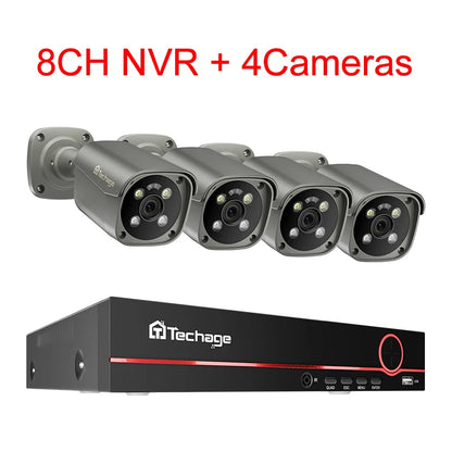 Techage 4K Ultra HD 8MP Security POE NVR Kit Human Face Detect AI Smart Camera Outdoor Home CCTV Video Surveillance Camera Set - QUORE