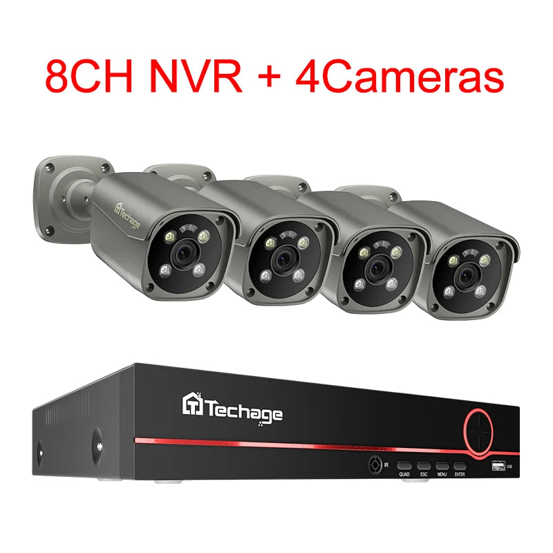 Techage 4K Ultra HD 8MP Security POE NVR Kit Human Face Detect AI Smart Camera Outdoor Home CCTV Video Surveillance Camera Set - QUORE