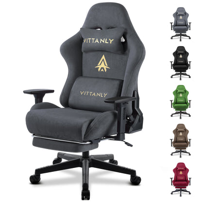 Gamingstoel – Bureaustoel – Computestoel – Office Chair – Ergonomische Stoel – Verstelbare 3D Armleuningen – Ademend Suède Materiaal – Grijs - QUORE