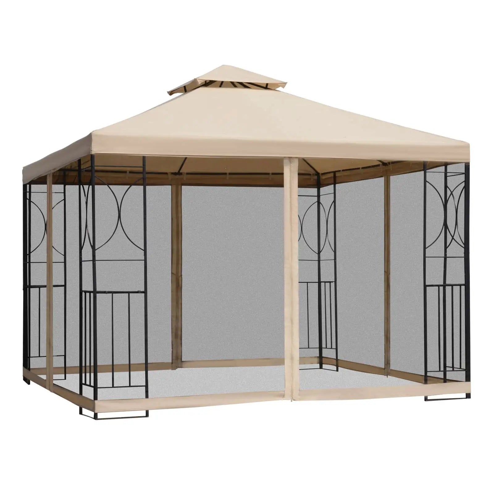 Tuinpaviljoen – Tuintent – Overkapping – Tuinhuis – Zomerhuis – Waterafstotend Polyester Dak – Metalen Frame Met Planken - QUORE