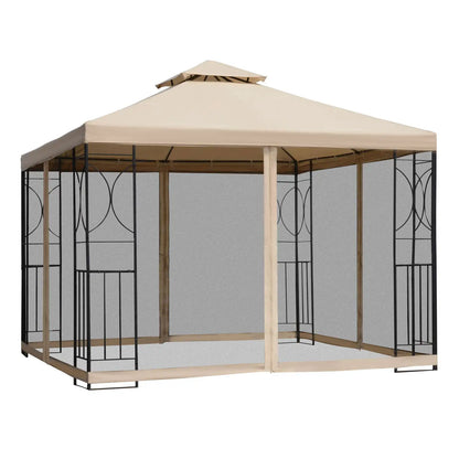 Tuinpaviljoen – Tuintent – Overkapping – Tuinhuis – Zomerhuis – Waterafstotend Polyester Dak – Metalen Frame Met Planken - QUORE
