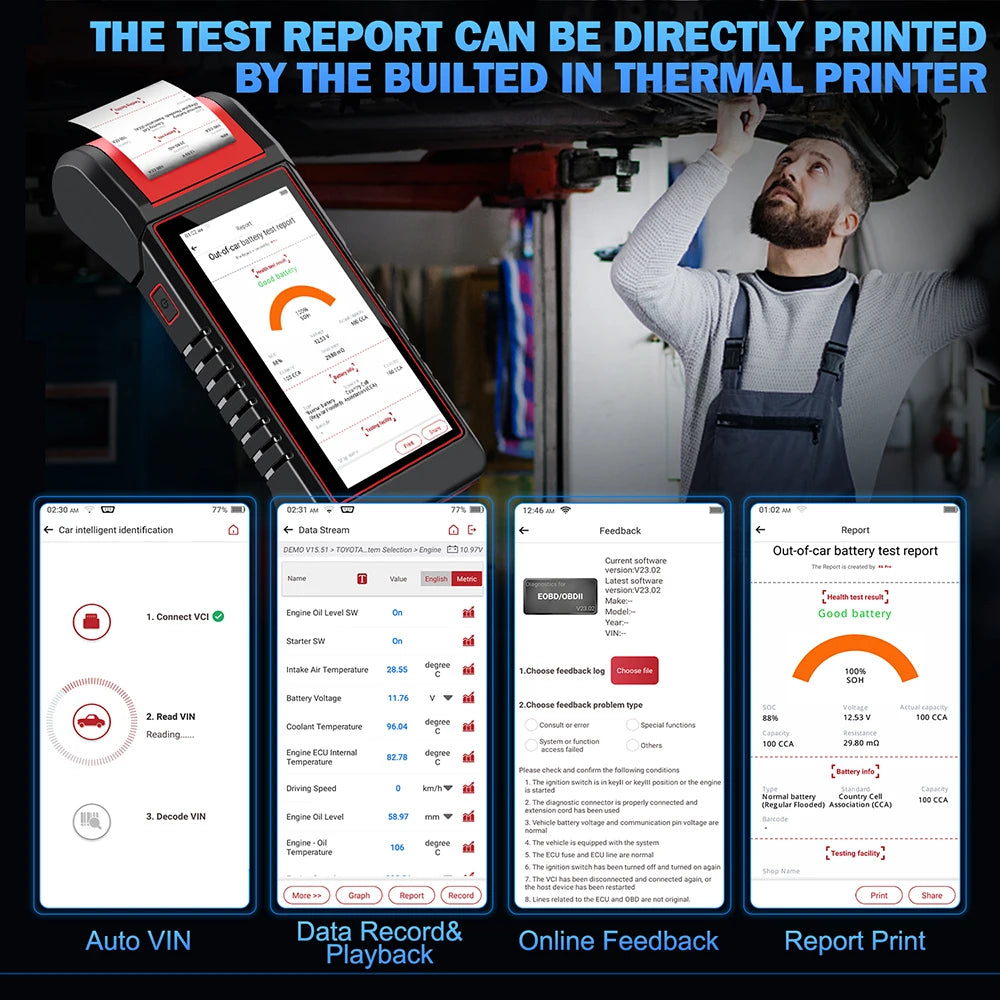 OBD2 Scanner – Auto Uitleesapparaat – Diagnoseapparaat – Auto Scanner – Diagnosetool – 5.99 Inch Touchscreen – Ingebouwde Printer