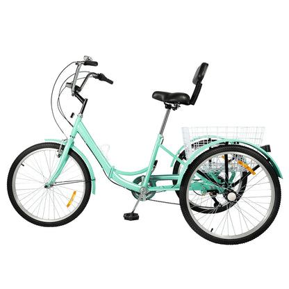Driewieler Voor Volwassenen – Driewielerfiets – Drie Wielen – Stabiele Fiets – Stadsfiets – Hoogwaardig Koolstofstaal – 7 Versnellingen