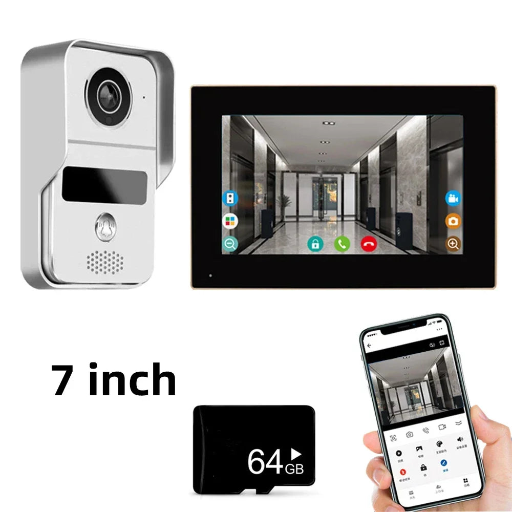 Video Deurbel – Slimme Deurbel – Video Intercom – Deurbel Met Camera – Draadloze Deurbel – 7 Inch Touchscreen – IP44 Waterbestendig