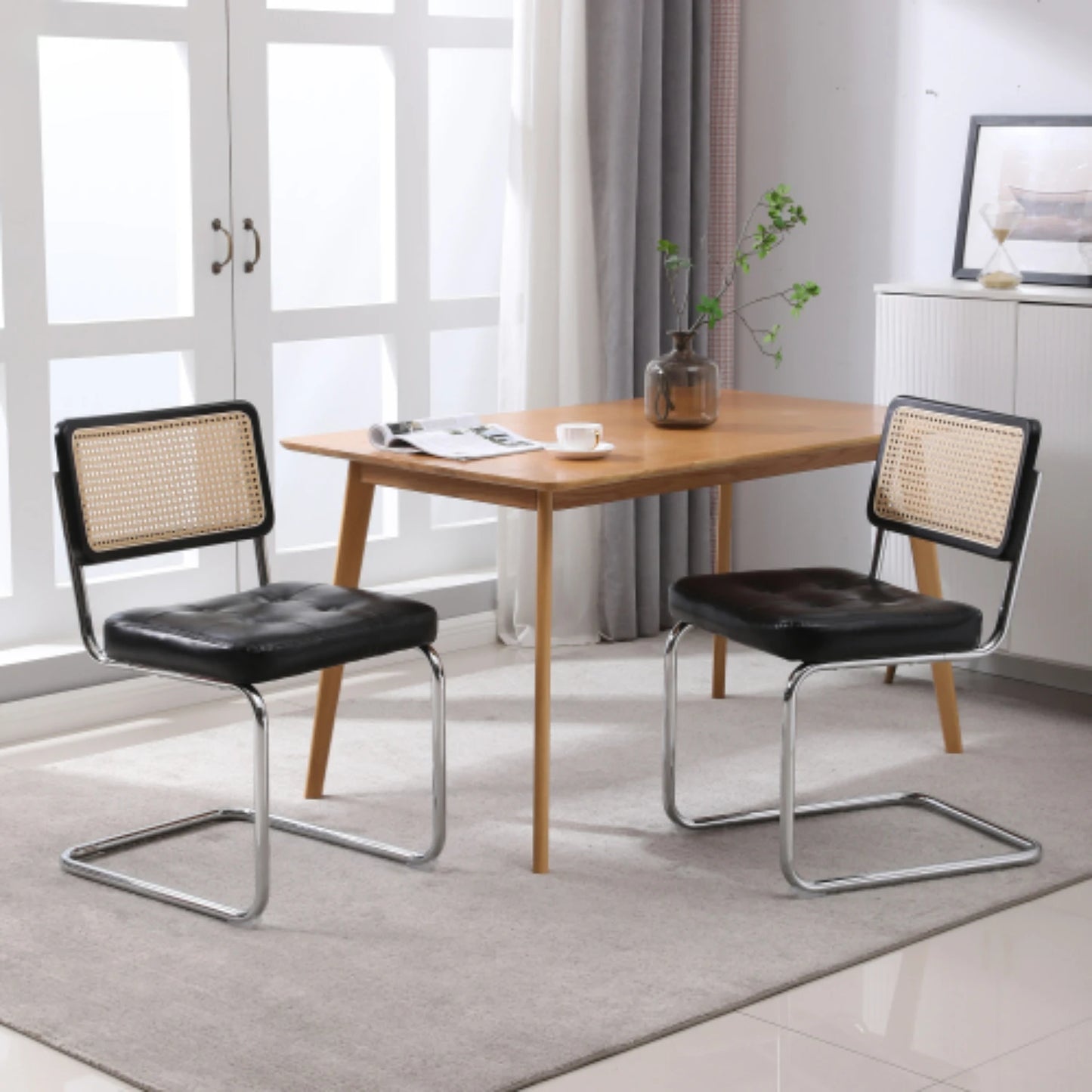 Eetkamerstoelen – Stoelen – Zitmeubels – Zithoeken – PU-Leder – Ergonomisch Design – Metalen Poten - Set van 2 - 50 x 61 x 81 cm - Zwart - QUORE